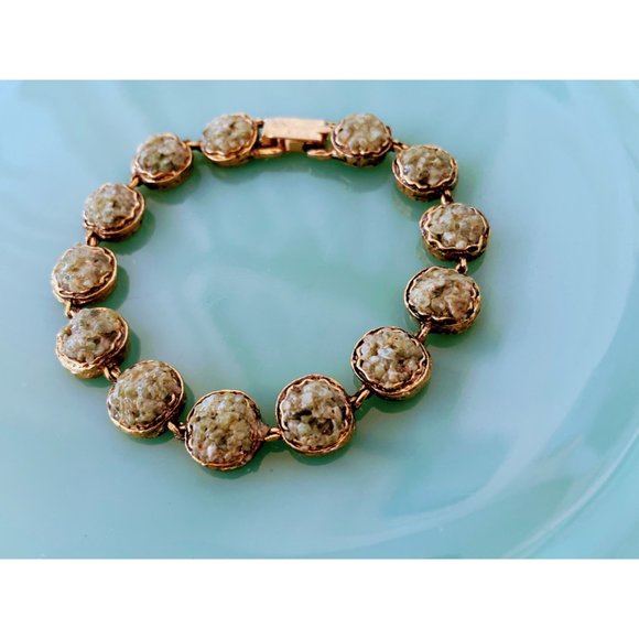 Vintage Green pebble stone Link bracelet Gold tone - Picture 10 of 10
